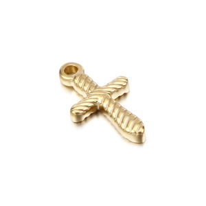 Retro titanium steel gold cross pendant with twisted texture for men and women