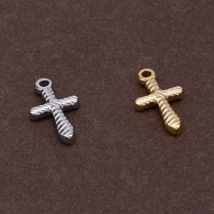 Retro titanium steel cross pendants in gold and silver with twisted rope texture