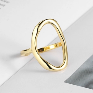 Minimalist irregular hollow geometric gold open ring for women with stylish oval design