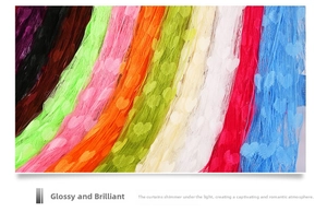 Close-up of decorative polyester heart string curtains in various vibrant colors