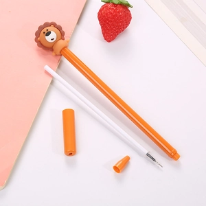 Creative cartoon lion gel pen set with orange and white barrel for students and office