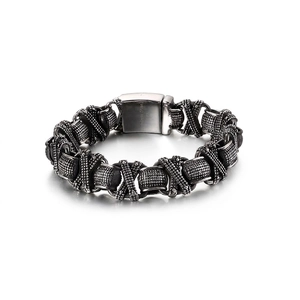 Men Gothic Chain Bracelet 316L Stainless Steel Cross X Pattern Distressed Vintage Punk Style Industrial Jewelry