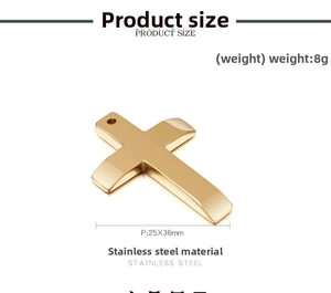 Polished gold stainless steel cross pendant measuring 25x36mm for DIY jewelry