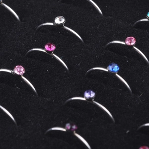 Box of 40 pieces stainless steel nose rings with sparkling colorful zircon crystals