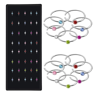 316L Stainless Steel Nose Rings Studs Rhinestone Piercing Jewelry C Shape L Shape Colorful Crystal Boxed For Women Men
