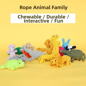 Colorful cotton rope pet toy set in animal shapes for dental cleaning and interactive play
