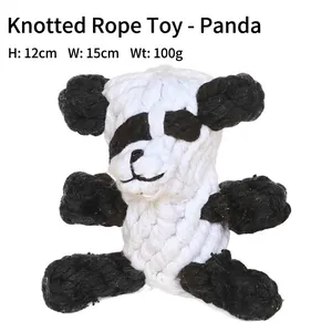 Panda shaped cotton rope dog toy with dimensions 12x15cm for chewing and training