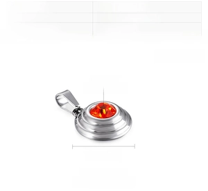 Detailed view of 16.5mm stainless steel pendant with orange crystal and size dimensions