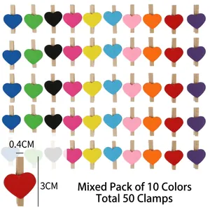 Mini Wooden Clips Heart Shaped Colorful Photo Hanging Pegs For DIY Craft Home Decor