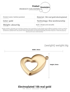 Polished 18K gold-plated heart pendant showing dimensions 34mm by 29mm on a white background