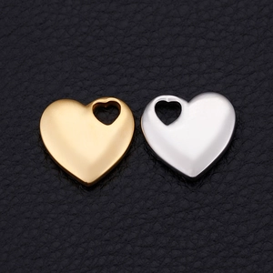 Polished gold and silver heart-shaped stainless steel pendant charms for DIY jewelry