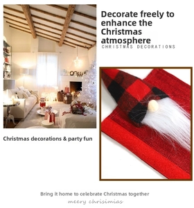 Detailed view of red plaid Christmas gnome handle covers for microwave and fridge