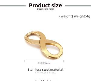 Polished gold infinity charm for DIY jewelry, 40x16mm stainless steel connector link