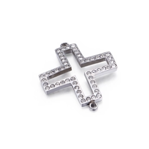 Hollow Out Cross Connector Charms Stainless Steel Rhinestone Double Rings For DIY Jewelry Making Bracelet Necklace