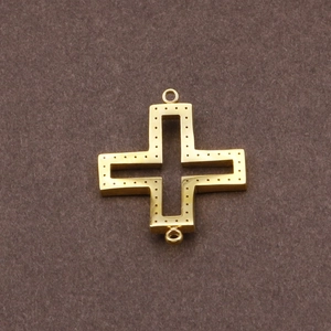Hollow gold cross pendant connector with rhinestones for DIY jewelry making