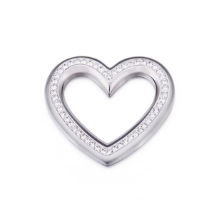 Titanium steel heart pendant with sparkling rhinestones and hollow design in silver