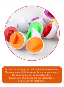 Macro shot of educational shape sorting eggs with colorful internal geometric shapes