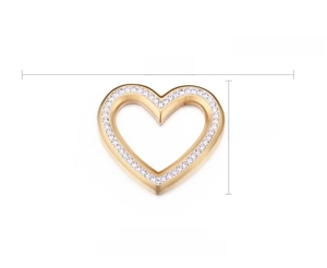 Detailed view of 18K gold plated heart pendant with zircon inlay and dimensions