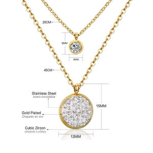 Detail of layered gold stainless steel necklace showing 20cm and 45cm chain lengths