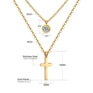 Detailed specs of double-layer stainless steel cross necklace with crystal pendant size