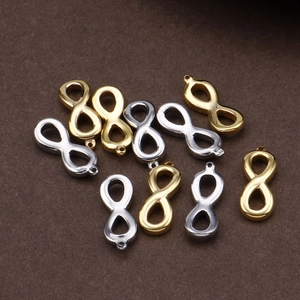 Polished stainless steel infinity symbol charms for DIY jewelry making in gold and silver