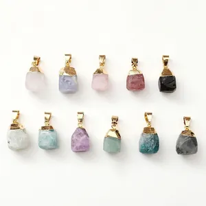 Natural raw gemstone pendants with gold plated clasps in eleven crystal varieties