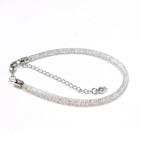 Detail of silver mesh bracelet with adjustable lobster clasp and extension chain