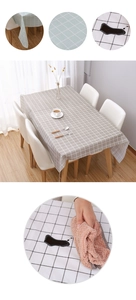 Close-up showing the waterproof PEVA fabric and elegant plaid pattern on the tablecloth