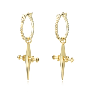 Polished gold 925 sterling silver cross star dangle earrings for a modern women fashion look