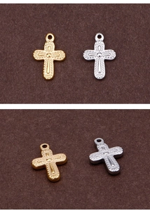 Detailed view of textured gold and silver cross pendants for DIY jewelry making