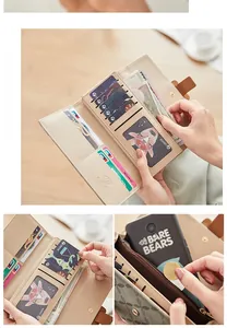Internal layout of PU leather long wallet showing card slots and zipper compartment
