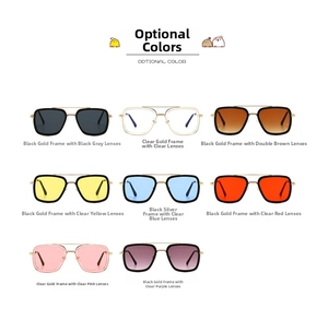 Grid display of children's square metal sunglasses in eight diverse color options