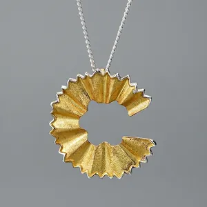 Pencil Shavings Design Pendant 925 Sterling Silver Handmade Bicolor Frosted Spiral Unique Jewelry For Women