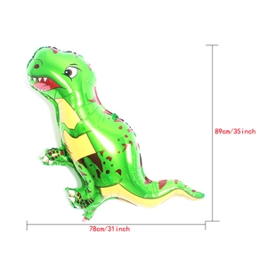 Detailed dimensions of green T-Rex dinosaur foil balloon, 89cm high for party decor