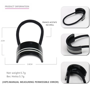 French acetate semi-circle hair ring with white stripes and elastic rope for ponytail