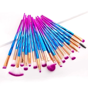 20pcs unicorn diamond makeup brush set with purple blue gradient handles and soft bristles