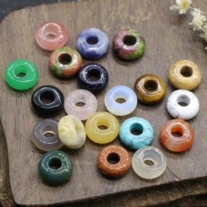 Natural crystal agate large hole beads on wooden base with dried flowers decor