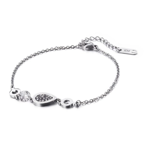 Elegant Stainless Steel Geometric Rhinestone Bracelet For Women Korean Style Simple Letter Forever Charm Bracelet Jewelry