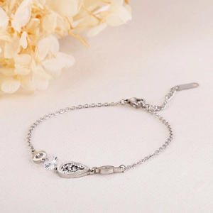 Silver geometric zircon bracelet with teardrop pendant and adjustable chain