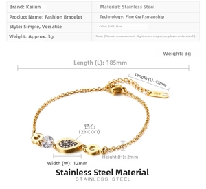 Detail of minimalist stainless steel bracelet featuring zircon stones and gold finish