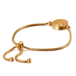 Adjustable golden stainless steel snake chain bracelet with Hamsa hand palm pendant