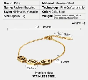 Detailed size chart showing 190mm stainless steel hollow bracelet dimensions and weight