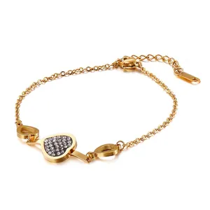 Heart Pendant Bracelet For Women Stainless Steel Zircon Inlay Fashion Elegant Hollow Jewelry Adjustable