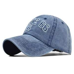 Distressed wash cotton Route 66 baseball cap with white embroidery for men and women