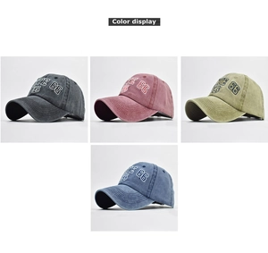 Detailed color display of vintage washed Route 66 baseball caps in four distinct colors
