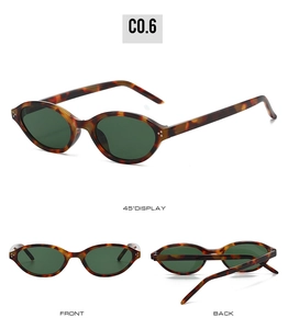 Vues détaillées multi-angles de lunettes de soleil ovales en écaille avec verres verts