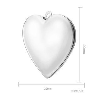 Polished silver heart locket pendant 29mm x 29mm for DIY necklaces and keychains