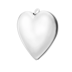 Macro shot of silver heart locket pendant with a smooth polished mirror finish surface