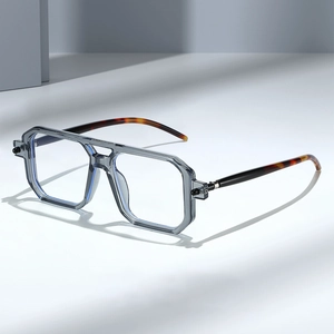 Fashion Anti Blue Light Glasses Double Bridge Square Geometric PC Frame AC Lens Optical Eyewear Men Women