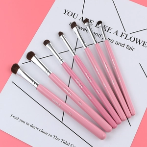 7-piece professional pink eye makeup brush set with soft natural hair for blending